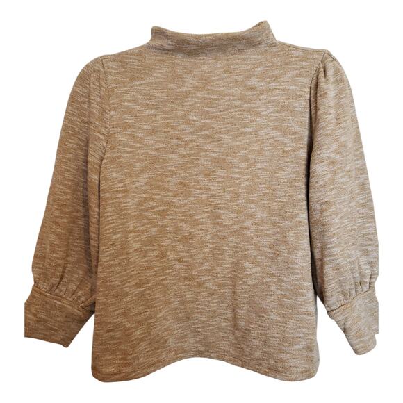 Madewell Gathered Sleeve Mock Neck Knit 3/4 Sleeves Pullover Heather Tan Top Med - Picture 2 of 10